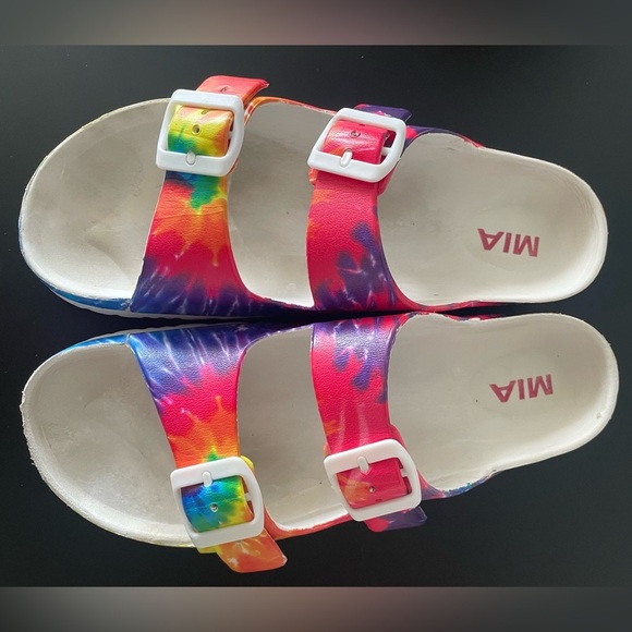 Mia 
•Women Comfortable White Multi Colored •Double Strap
•Slide On
•Tie Dye - Picture 2 of 4
